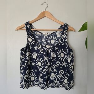 C&C Navy Blue Nautical 100% Linen Tank Top Lightweight Size Small Womens